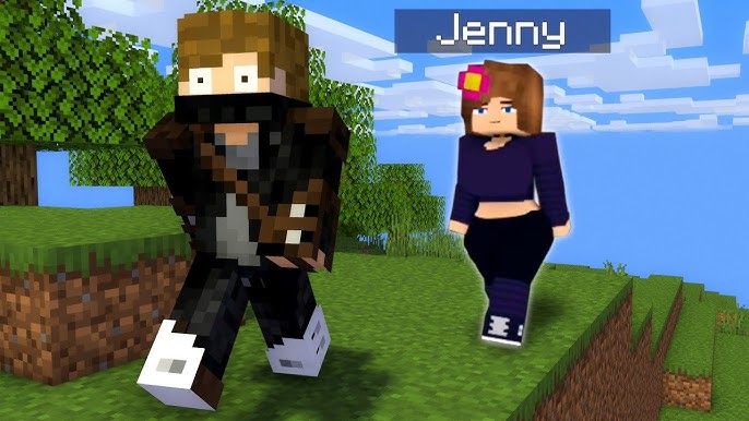 Player interacting with Jenny Mod NPC character in Minecraft